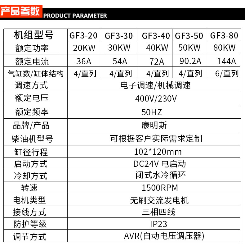 康明斯20-80kw柴油发电机组参数