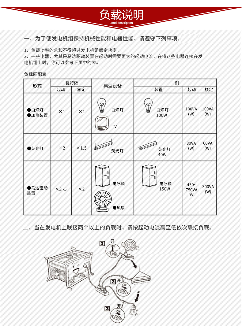 柴油3kw发电机负载说明